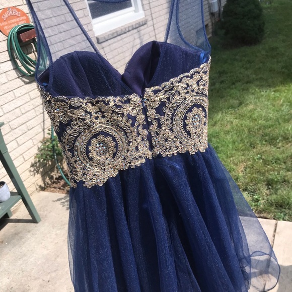 Navy and gold detailed homecoming dress - Picture 3 of 7